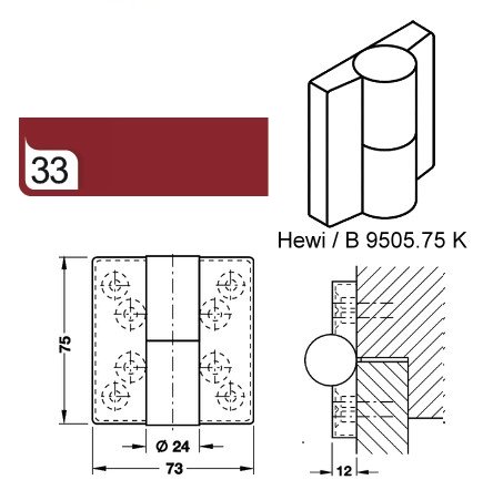 Hewi B9505.75LF 33 Feder- Aufschraubbänder links 75 mm Polyamid rubinrot